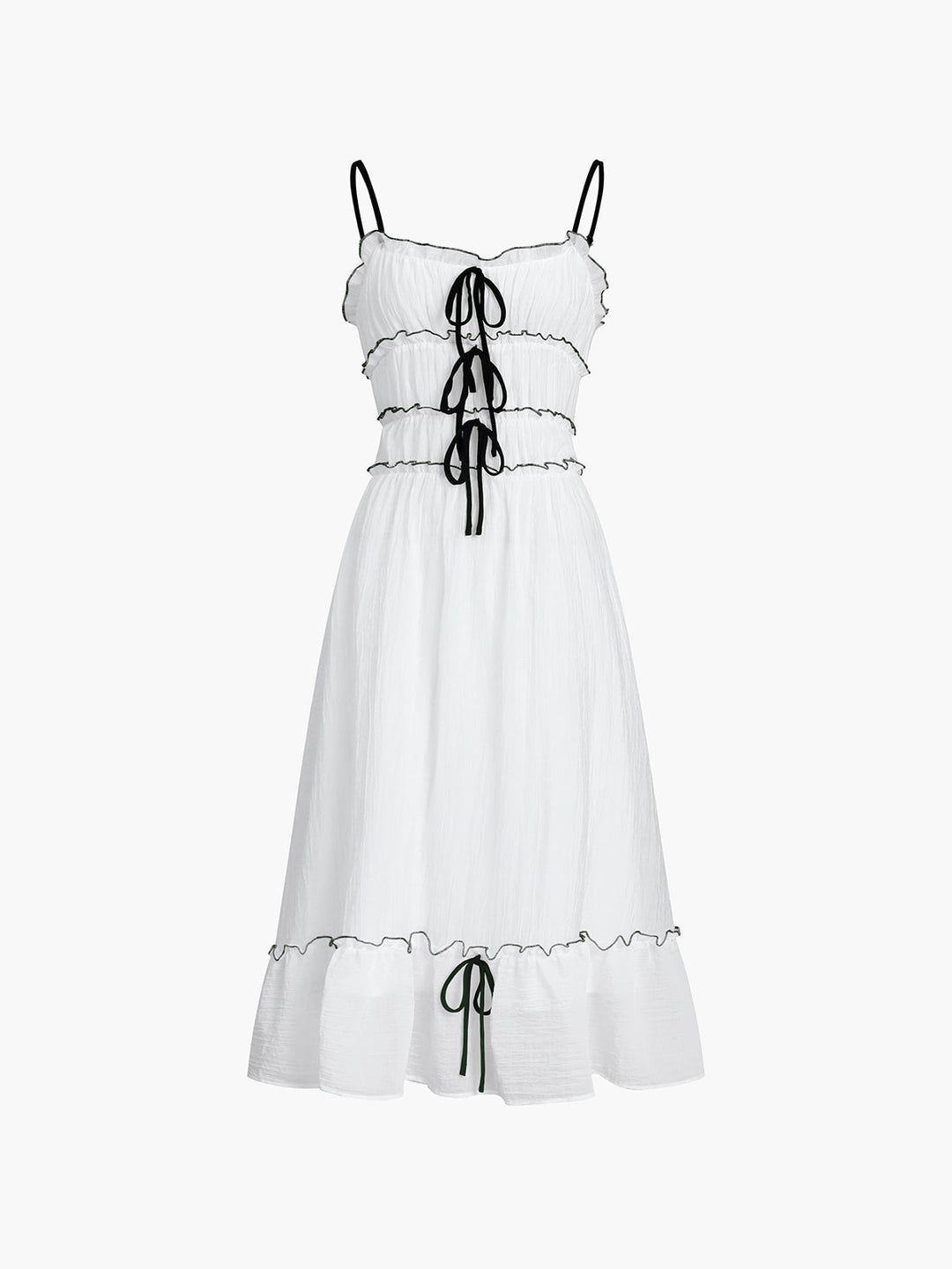 Blok renk kenar detaylı fırfırlı cami maxi elbise