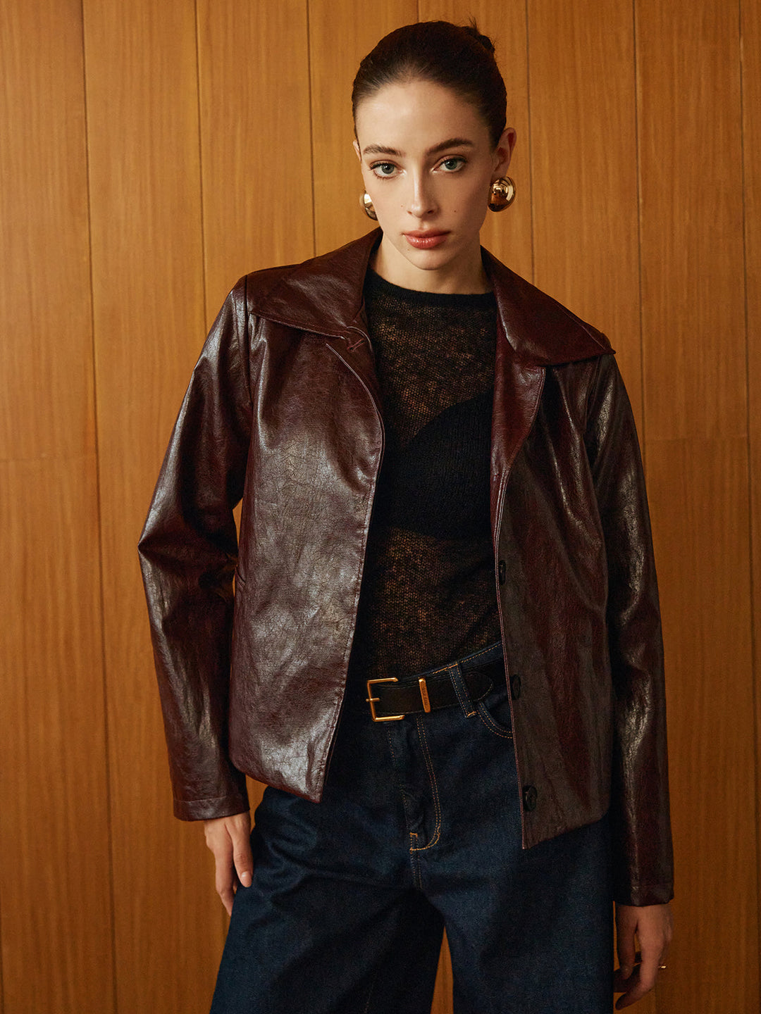 Suni deri fermuarlı kısa polo ceket, Svelte Chic