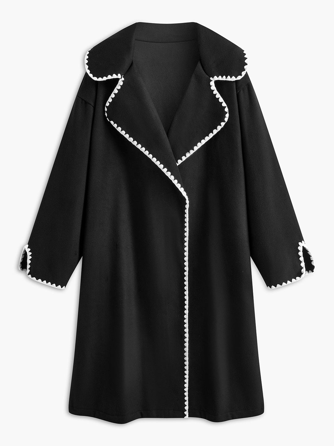 Svelte Chic Kontrast Şeritli Tweed Uzun Kaban