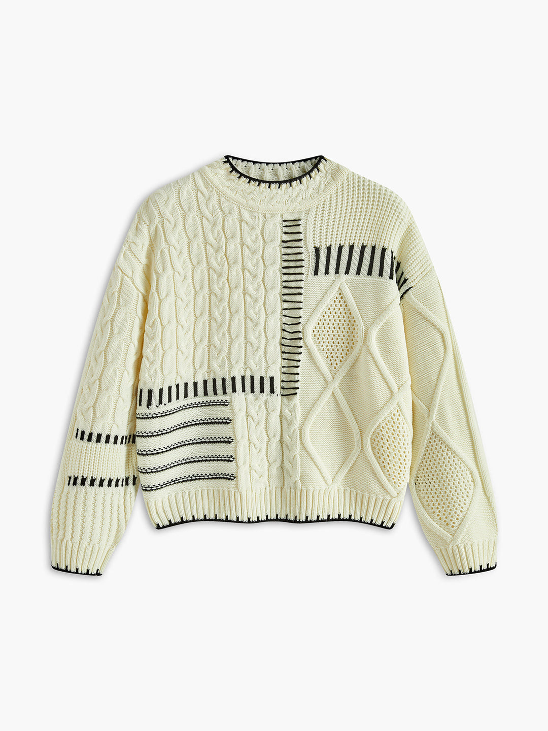 Kruvaze Yaka Nakışlı Kenar Detaylı Triko Üst - Svelte Chic