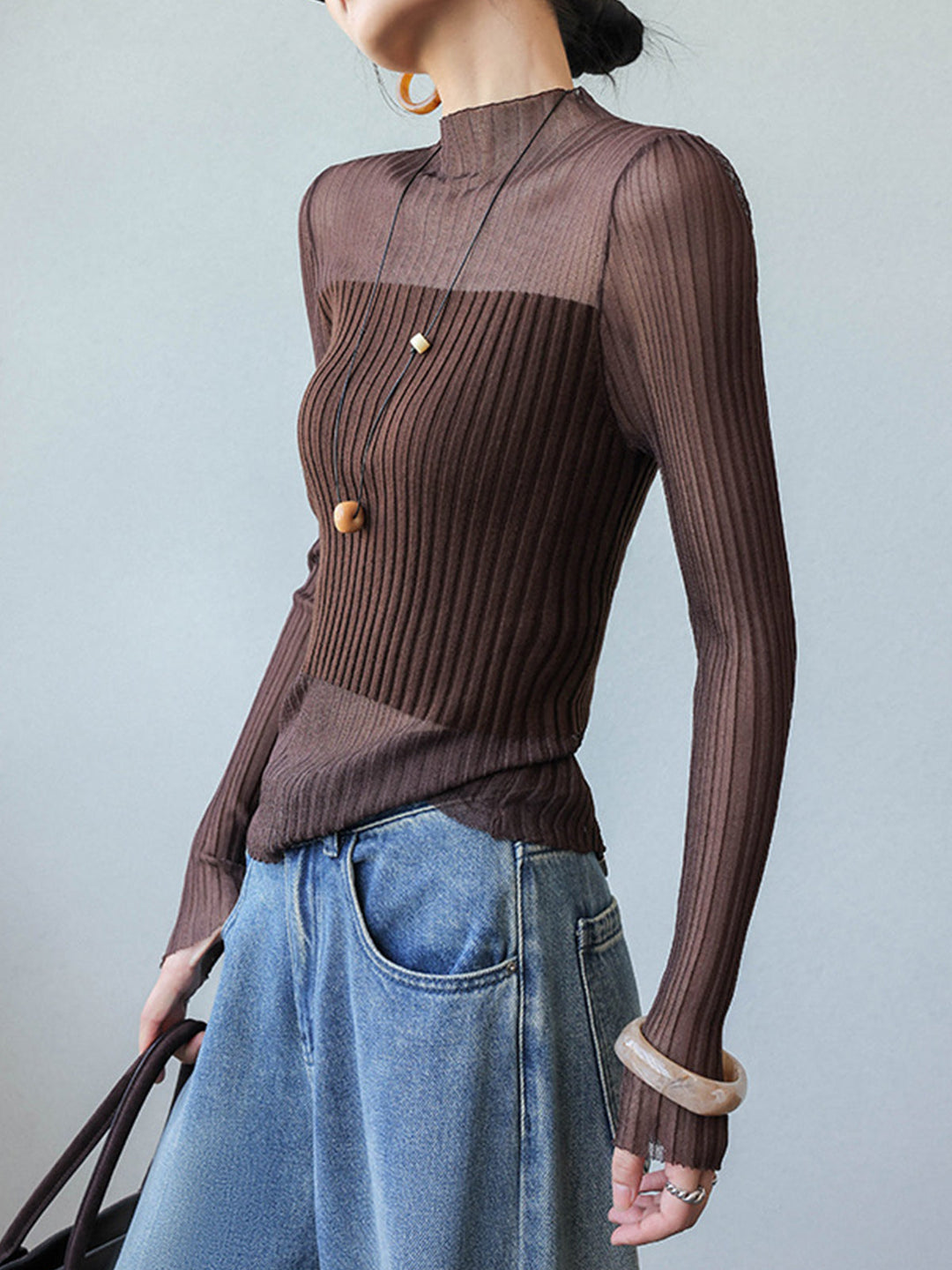 Svelte Chic şeffaf panelli ince kazak