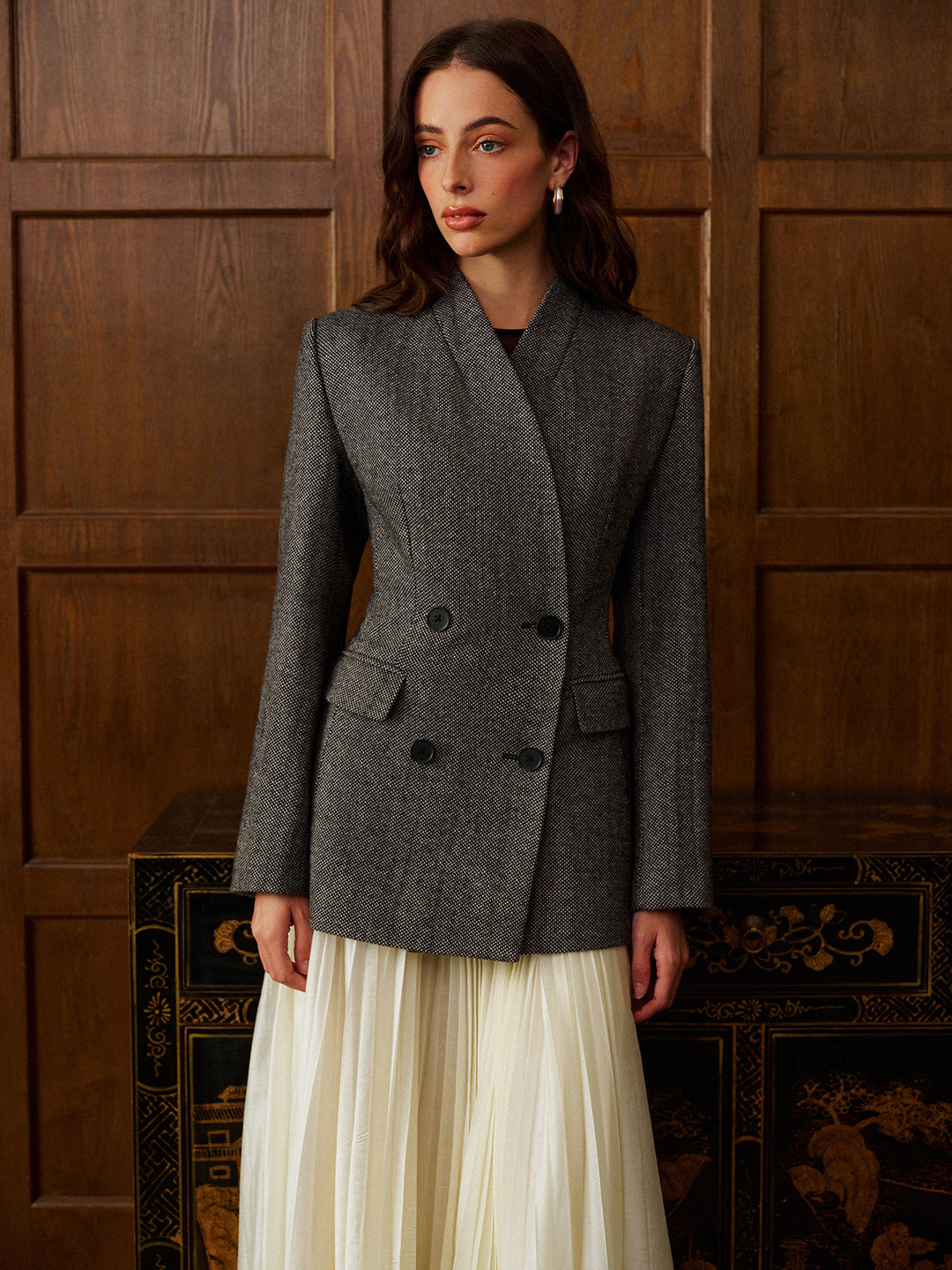 Şık Puantiye Desenli Dar Kesim Blazer Ceket