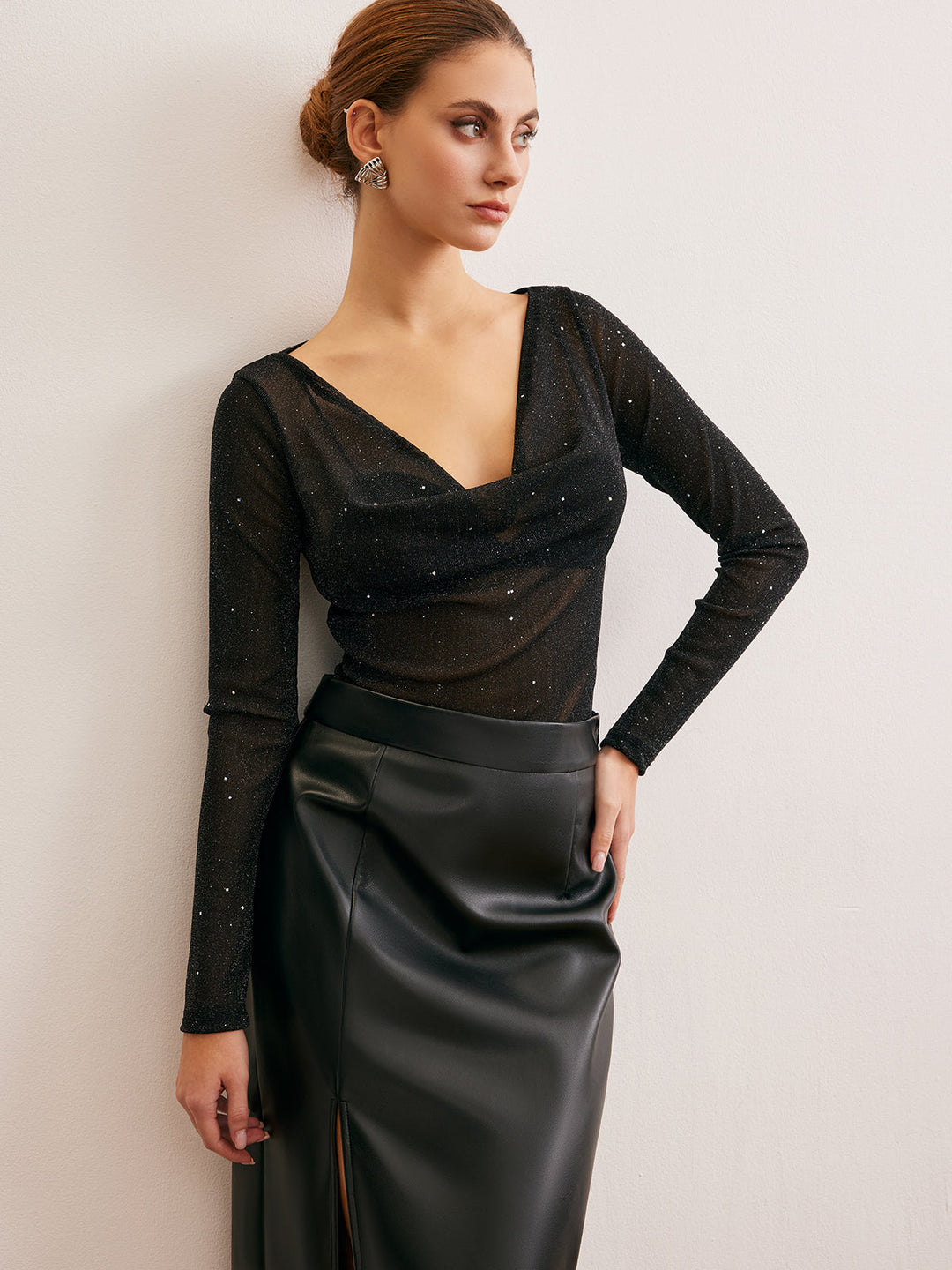 Kapüşonlu Pailletten İnce Bluz, Svelte Chic