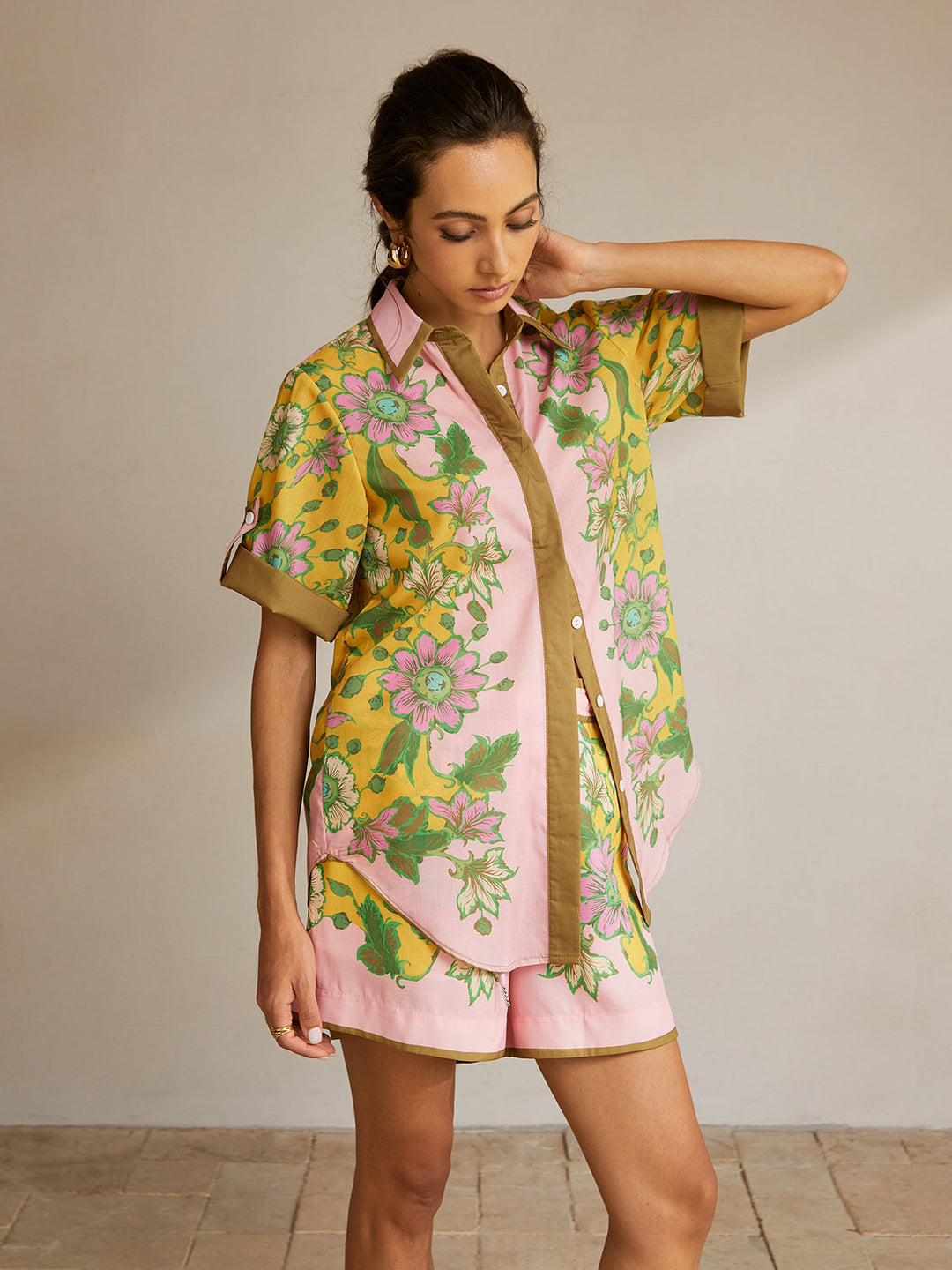 Svelte Chic Günlük Baskılı Kontrast Etekli Şort Takım