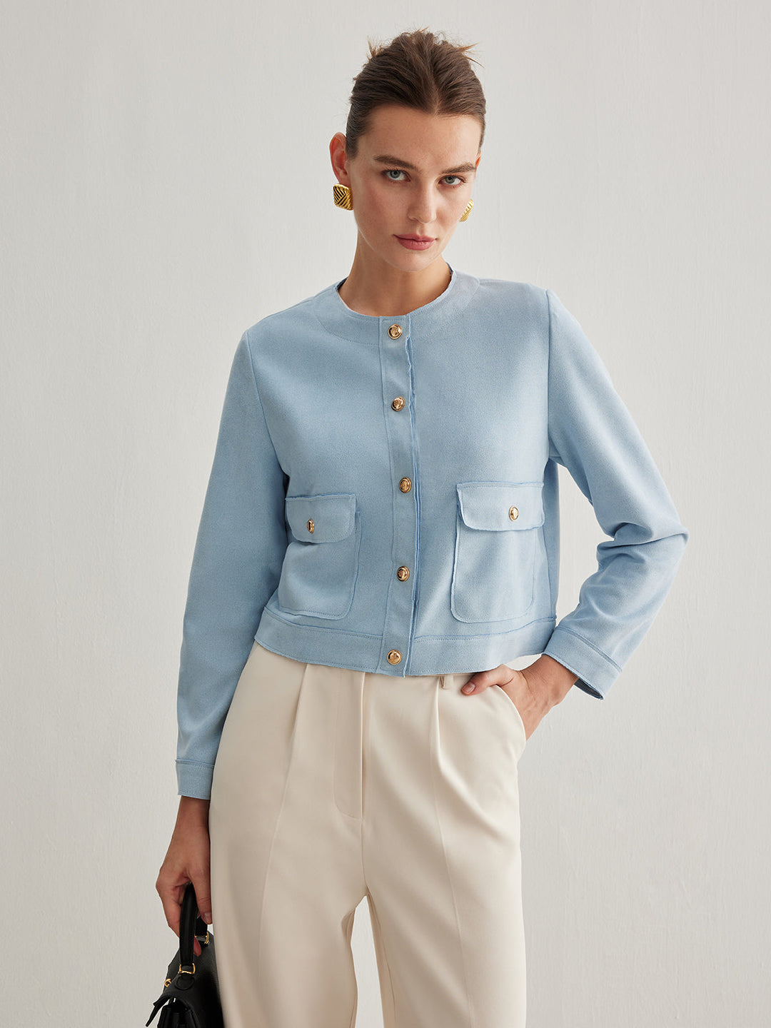 Yuvarlak Yaka Düğmeli Kısa Ceket - Svelte Chic