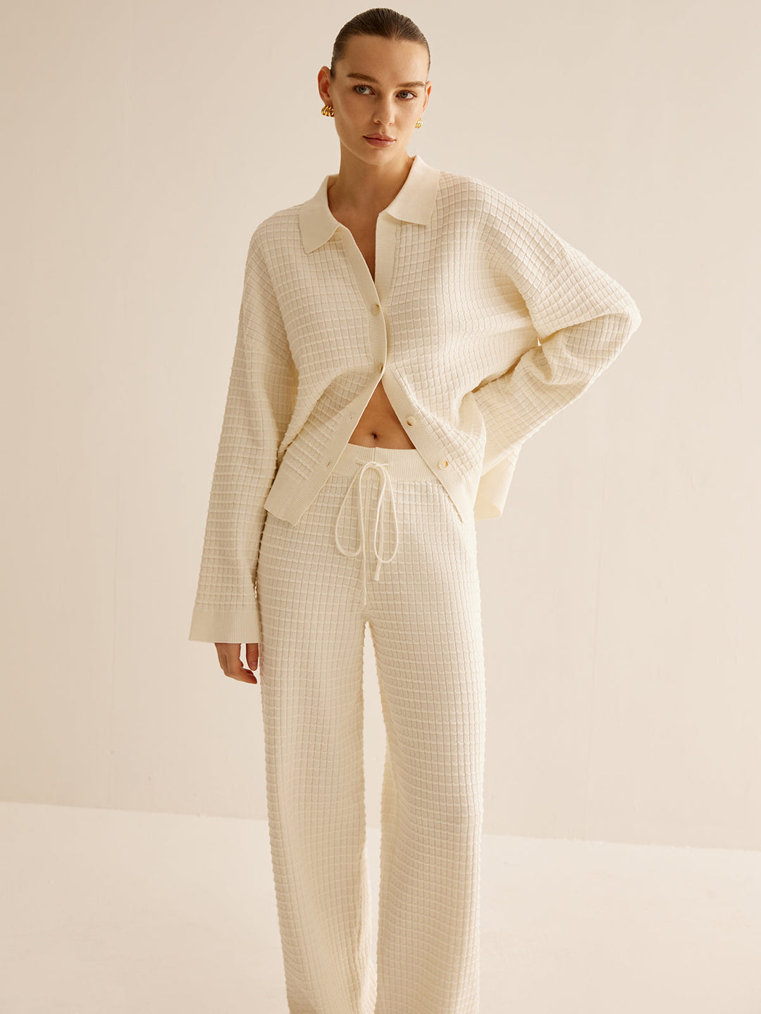 Kareli Düğmeli Yaka Hırka Svelte Chic