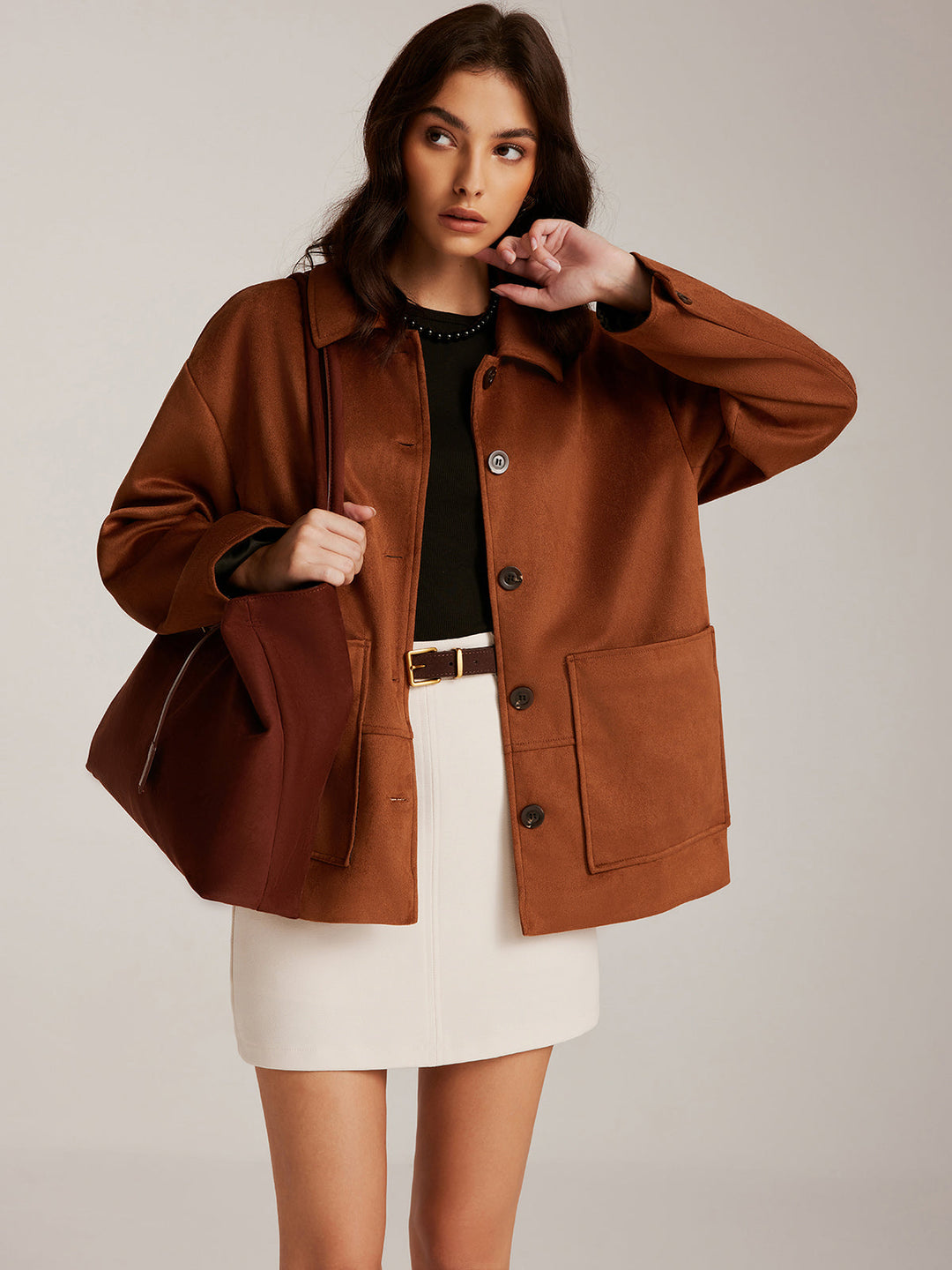 Düğmeli Süet Polo Ceket - Svelte Chic