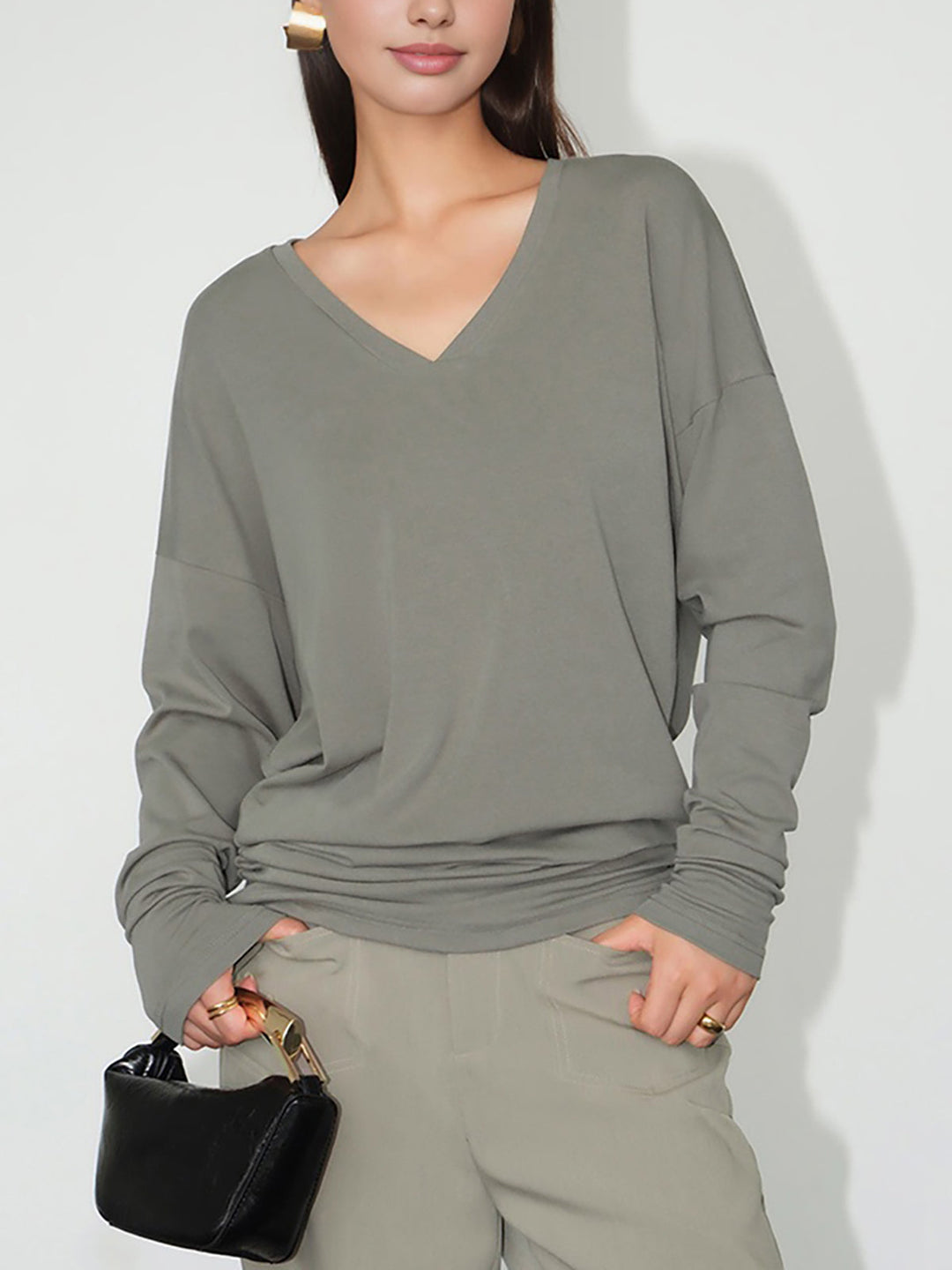 Minimalist V-Neck Draped Top, kadın modası, Svelte Chic
