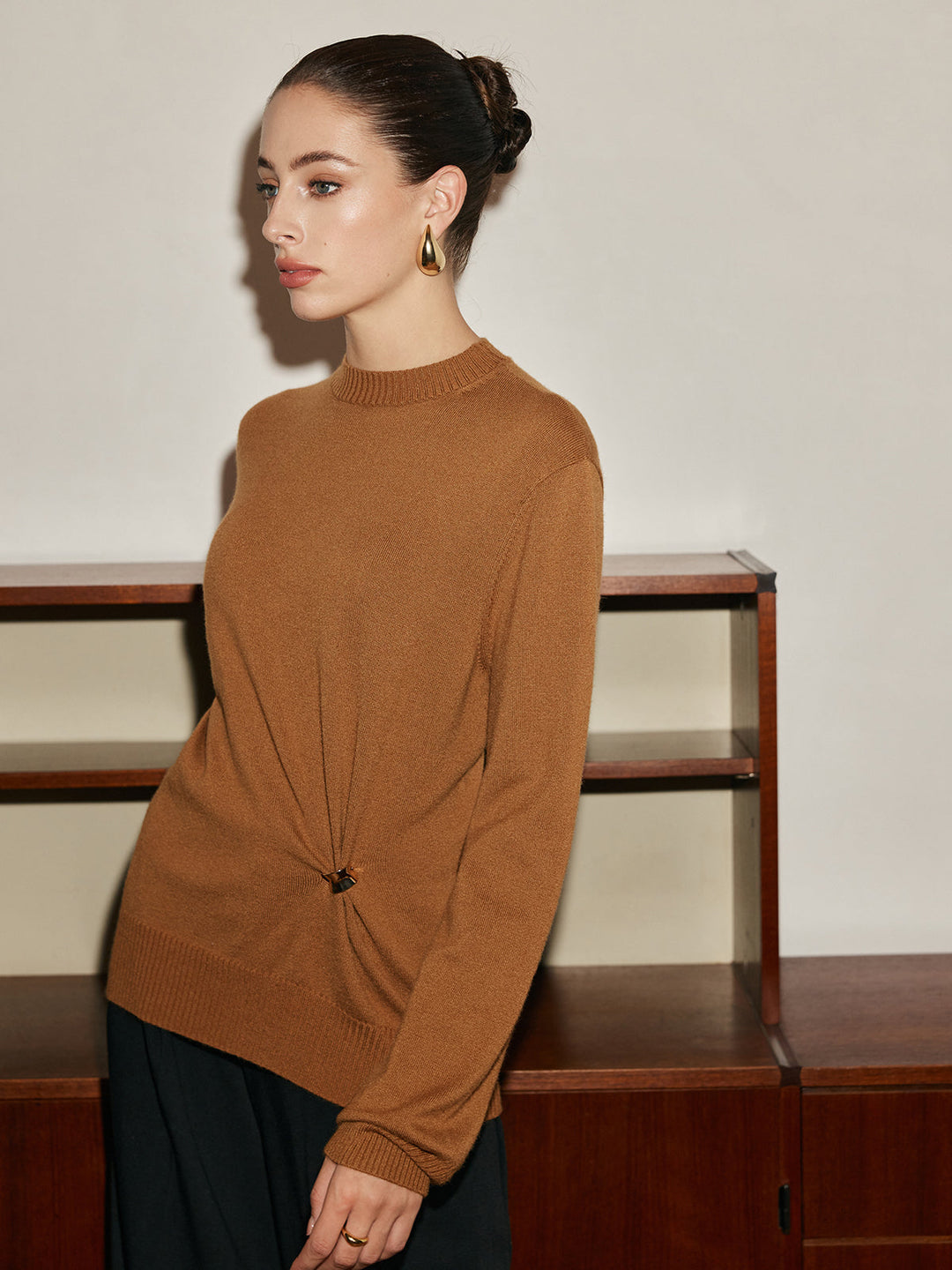 Yün Karışımlı Metal Düğümlü Kazak - Svelte Chic