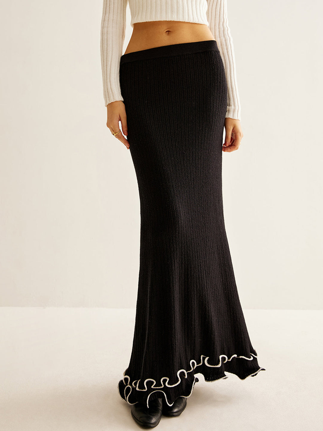 Volanlı Yumuşak Kazak Etek, Svelte Chic