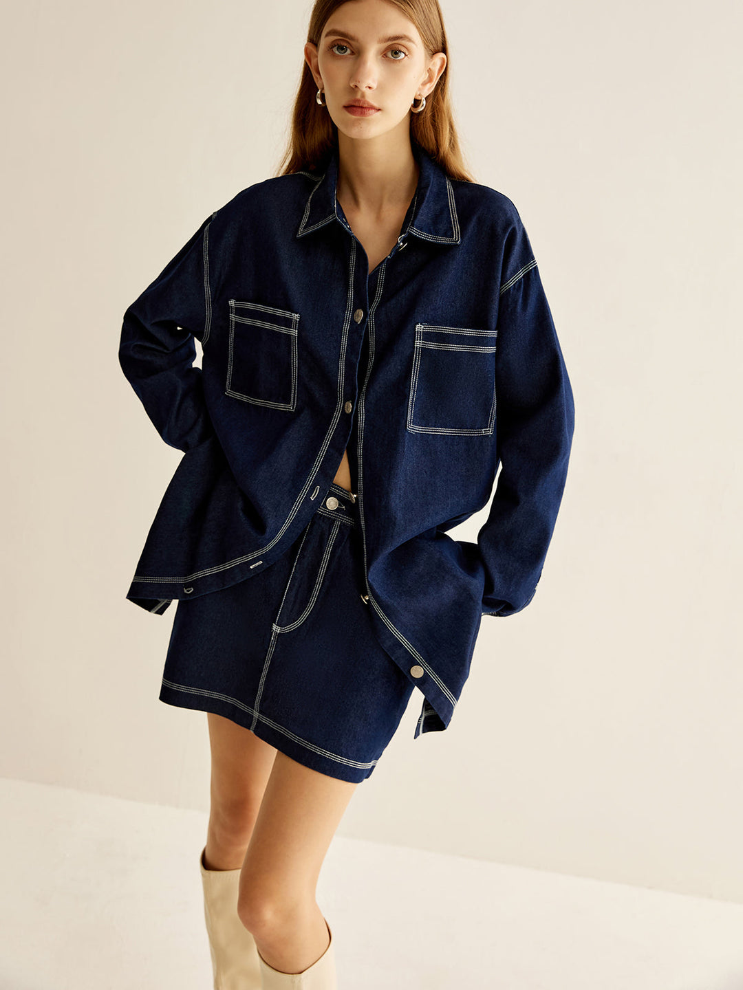 Pamuklu Karışım Kot Etek Takımı - Svelte Chic