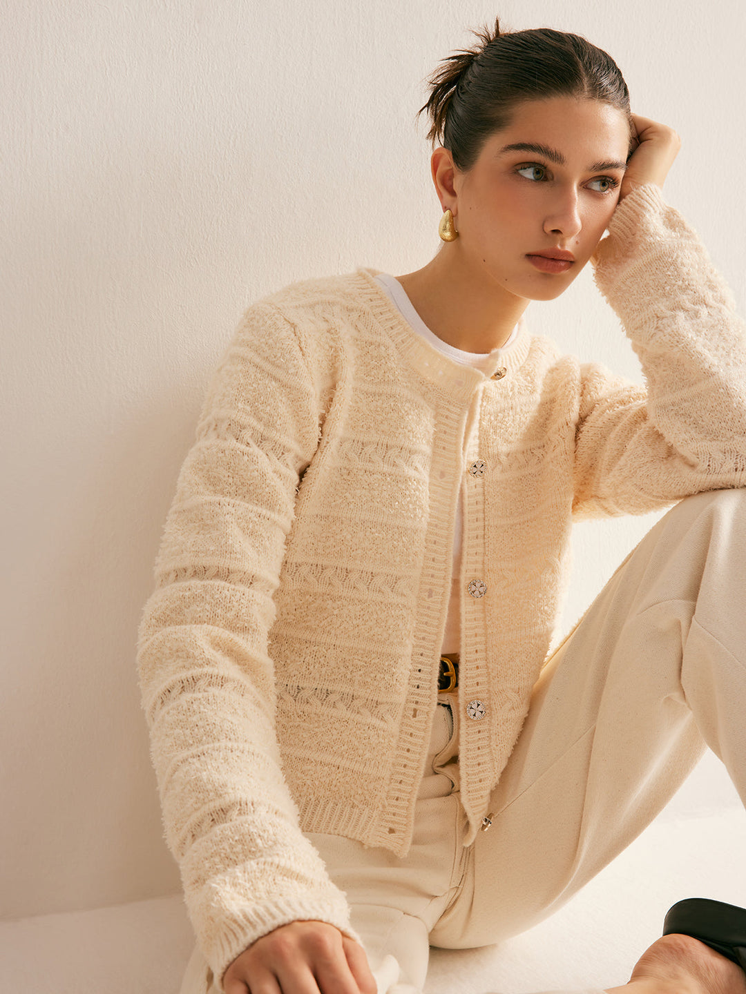 Şık Streç Düğmeli Hırka - Svelte Chic