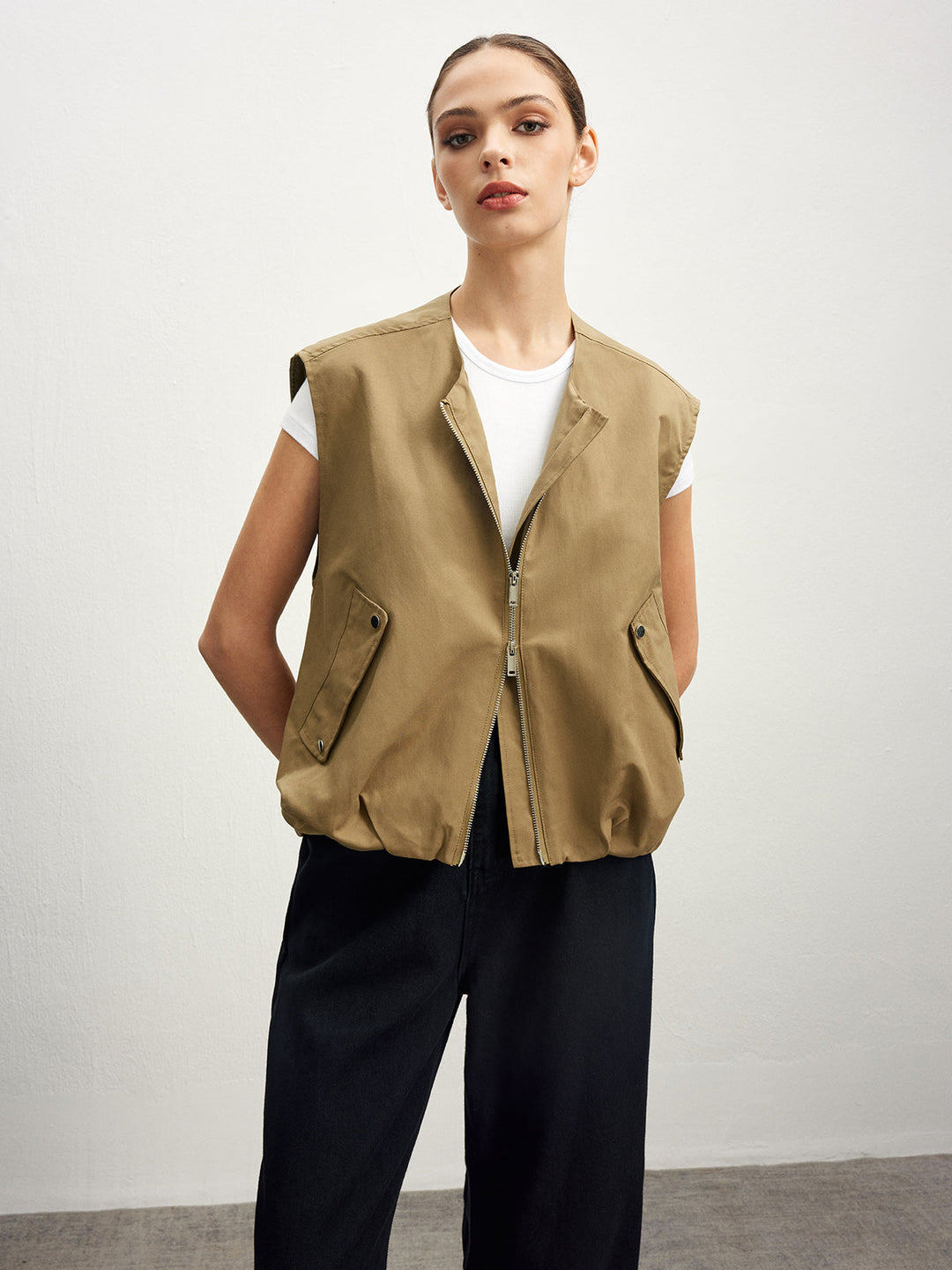 Çift Fermuarlı Düğmeli Bol Yelek, Svelte Chic