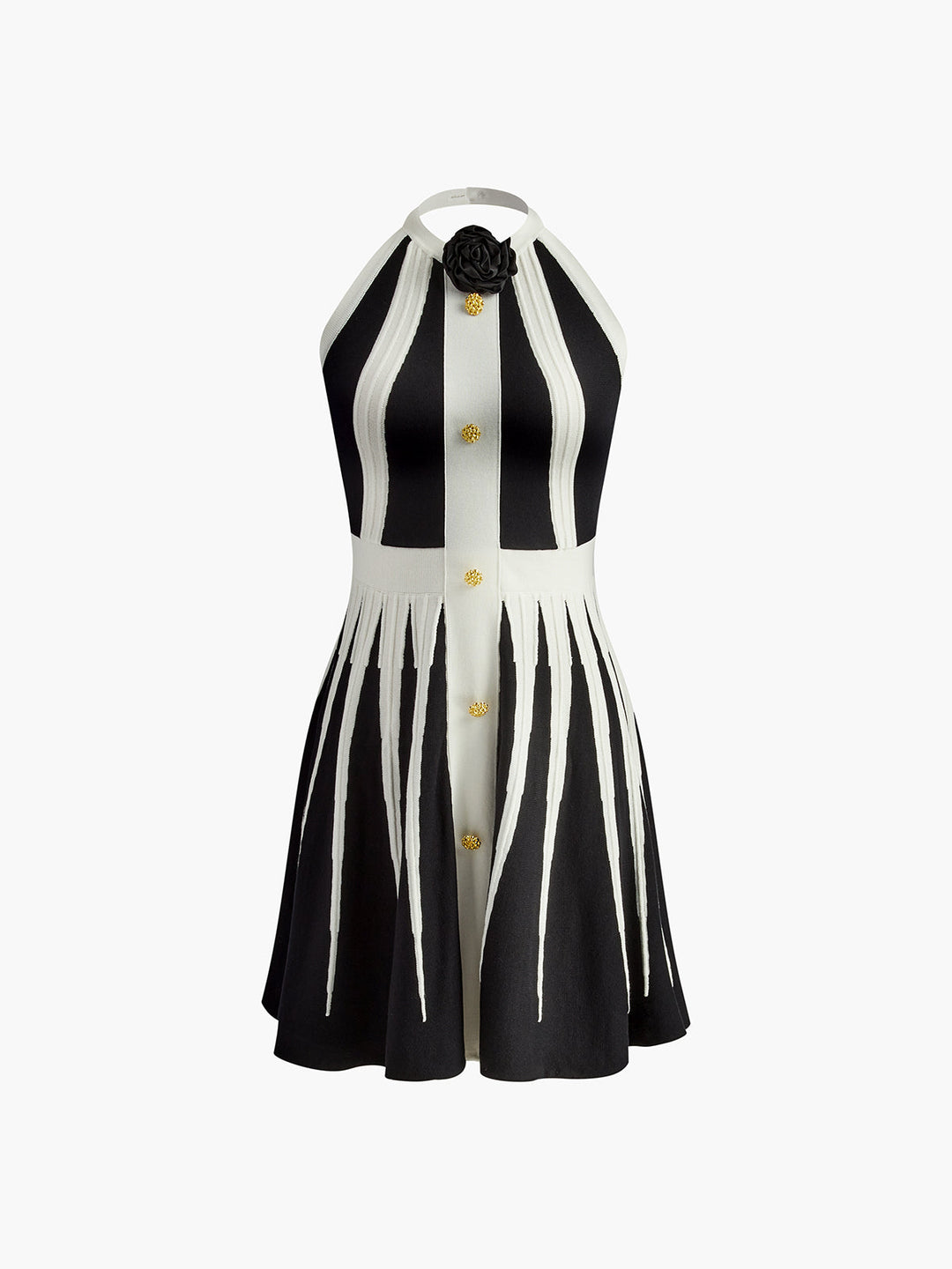 Çizgili Jakarlı Halter Elbise - Svelte Chic