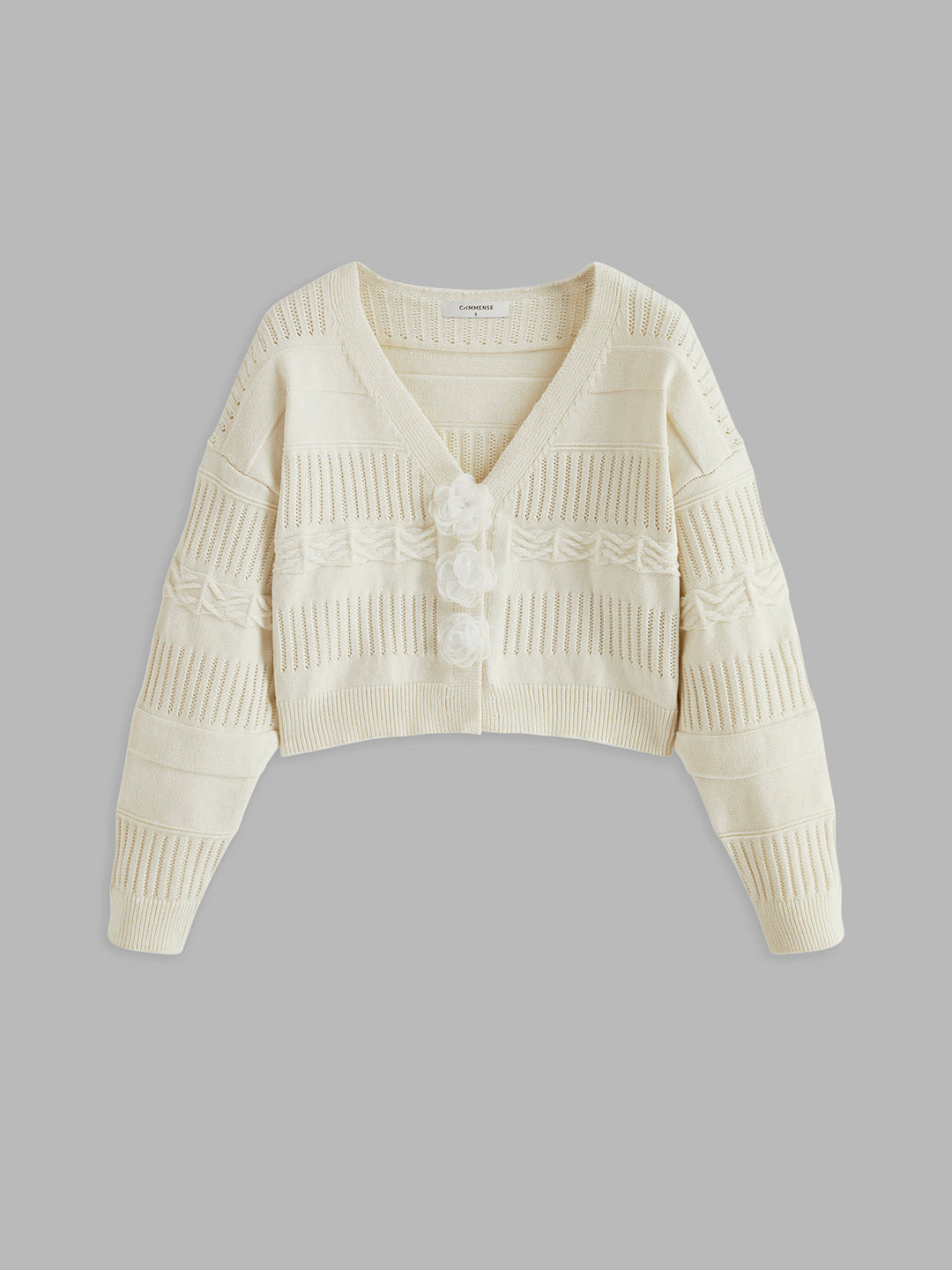 Elegant 3D Flower V-Neck Crop Sweater, kadın modası, Svelte Chic