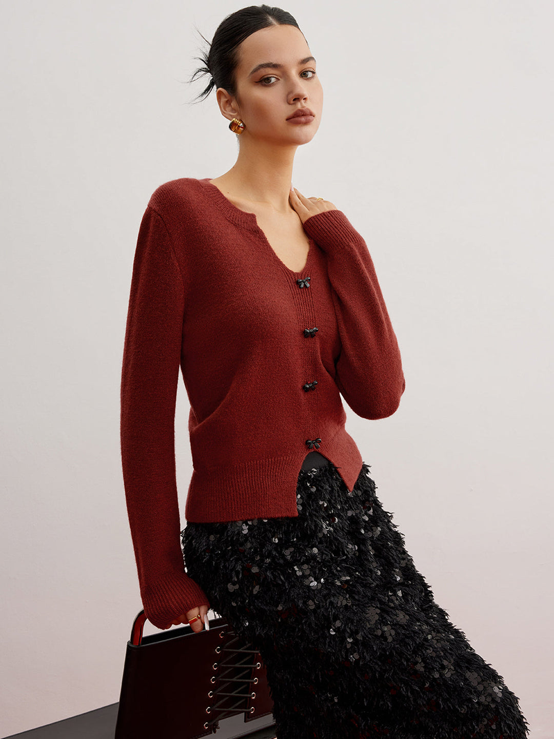 Kemer detaylı yırtmaçlı kazak, Svelte Chic