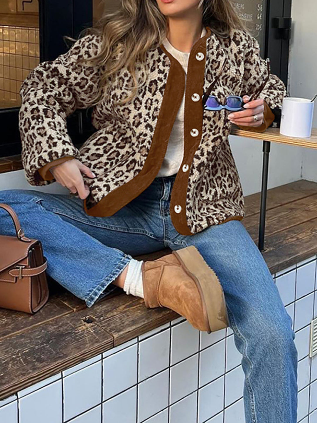 Kontrast Kenar Minky Leopar Ceket - Svelte Chic