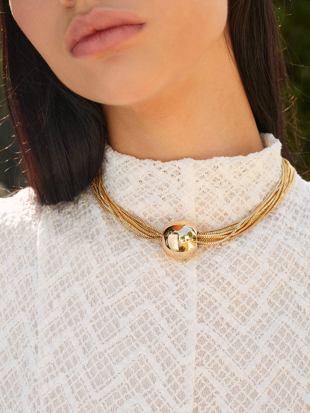 Şık Çoklu Zincir Parlak Top Choker kolye