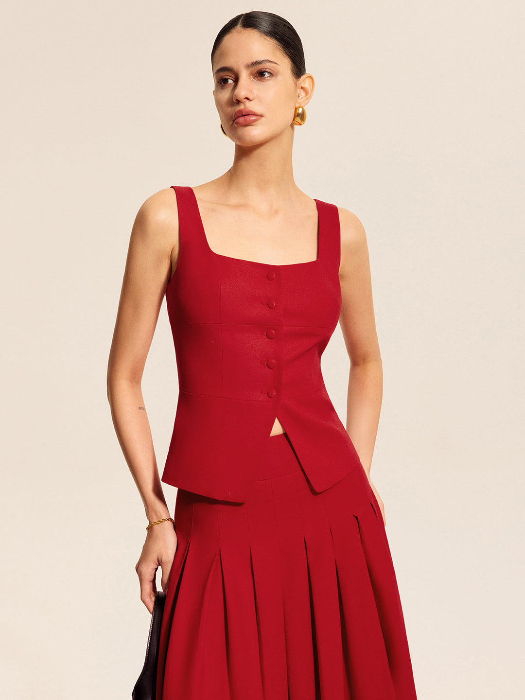 Şık Pamuk ve Keten Kare Yaka Kolsuz Bluz