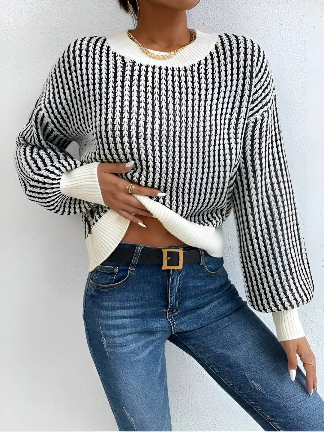 Color Block Striped Knit Top, Svelte Chic