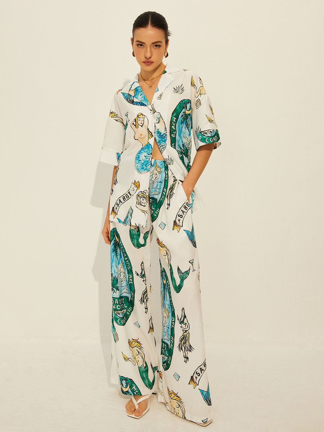 Baskı Cepli Kısa Kollu Pantolon Takımı, Svelte Chic