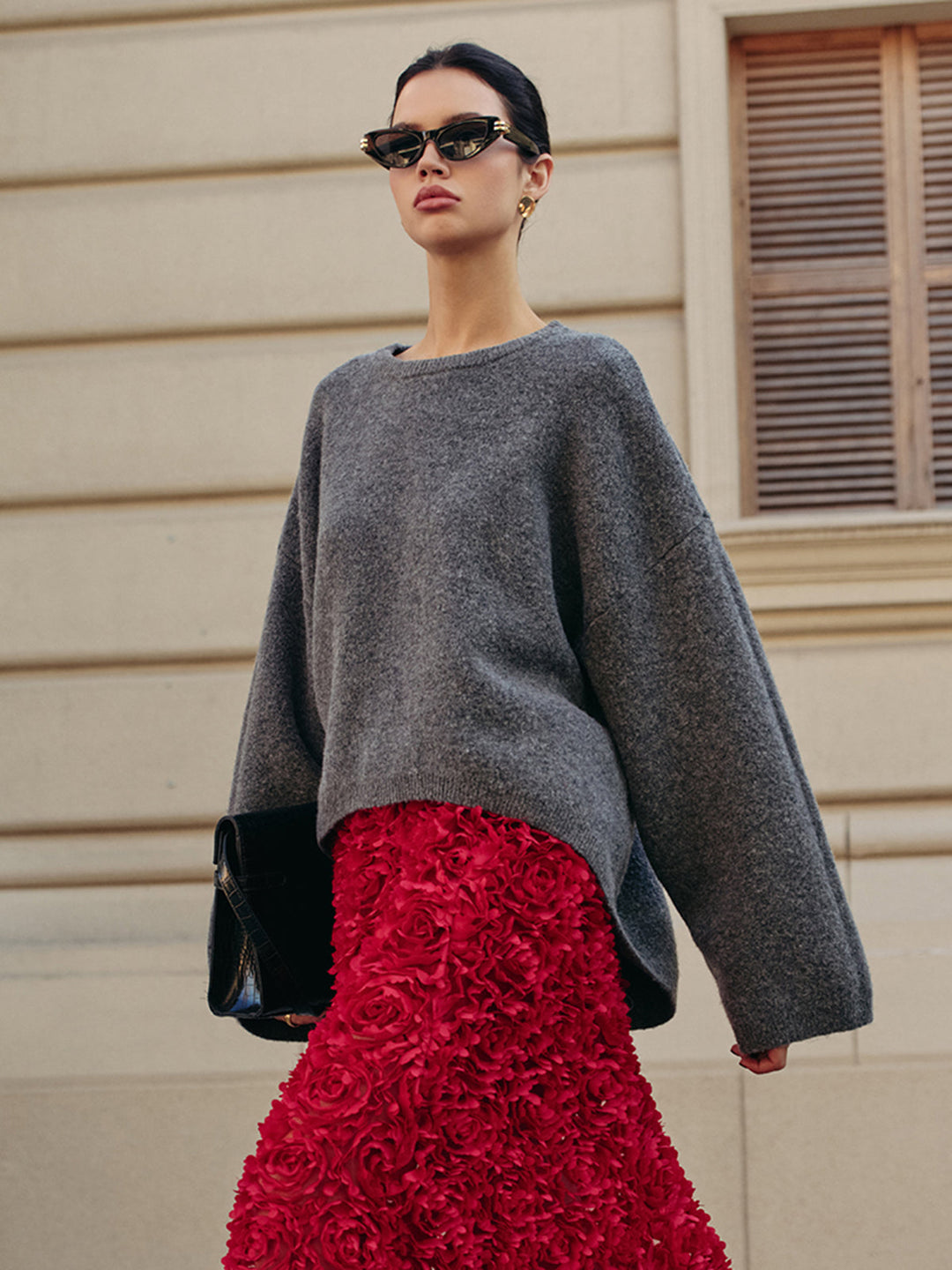 Yün karışımlı düz kesim kazak, Svelte Chic