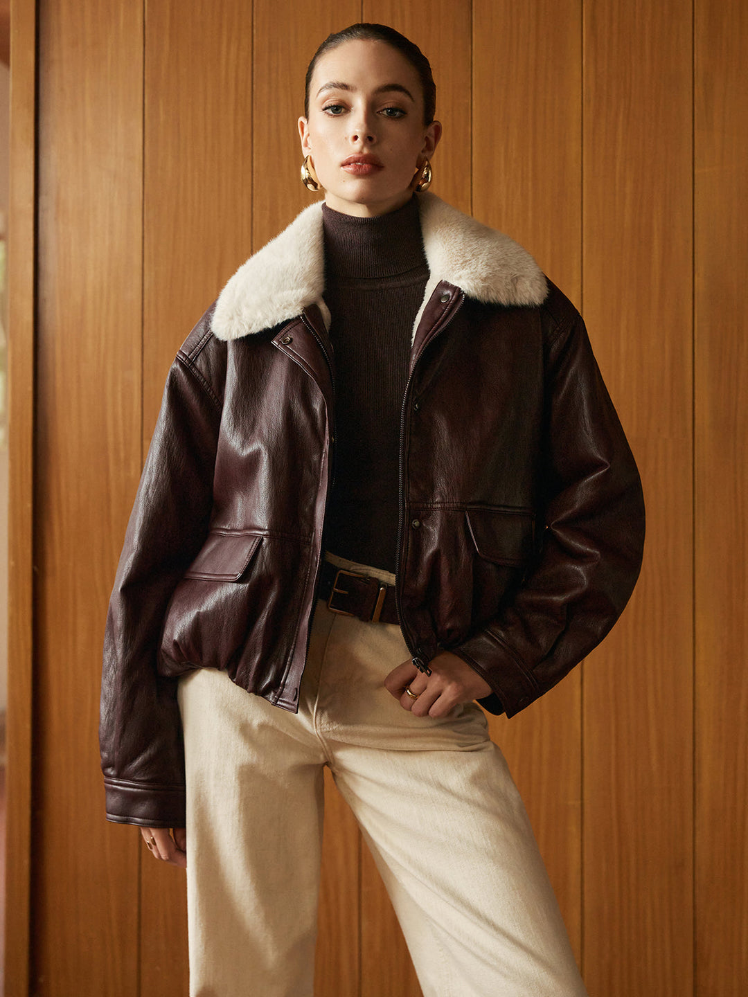 Polar astarlı suni deri fermuarlı ceket