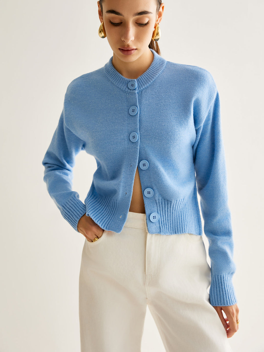 Yün Karışımlı Minimalist Düğmeli Hırka, günlük stil için ideal