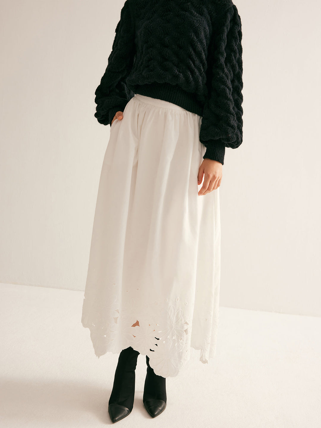 Pamuk Karışımlı Yanık Çiçekler Etek - Svelte Chic