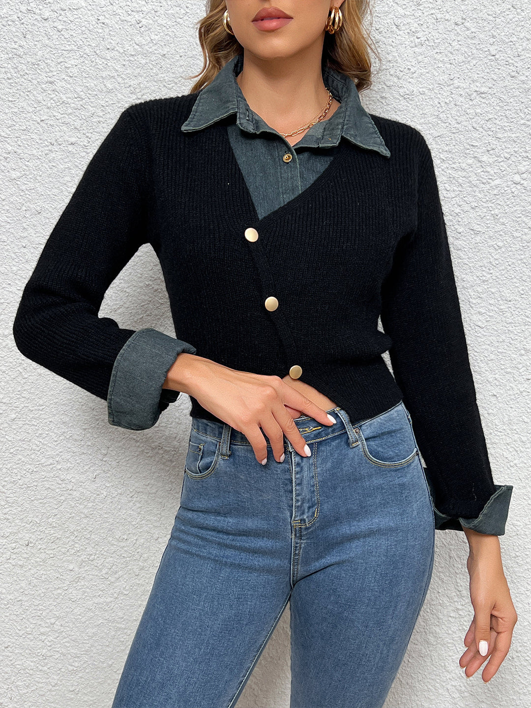 Asimetrik Panel Örgü Bluz - Svelte Chic