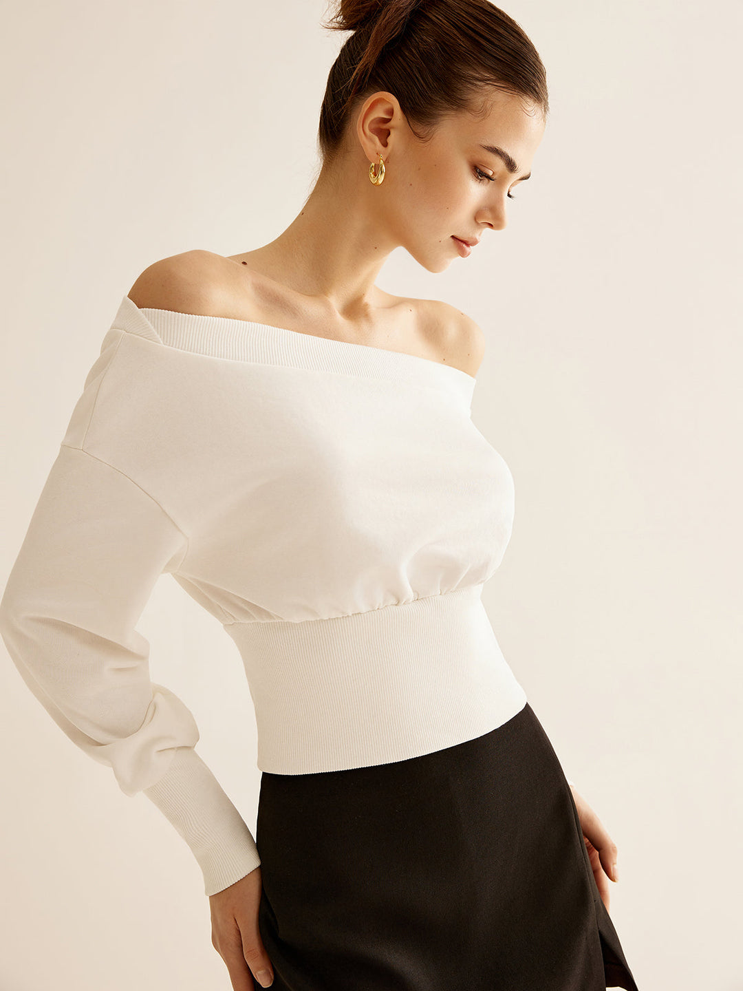 Düz Omuzlu Keten Sweatshirt, kadın modası, Svelte Chic