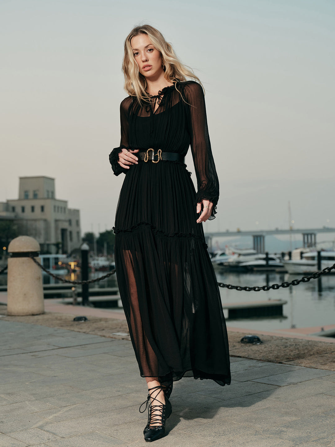 Zarif Renkli Şifon Elbise, Svelte Chic koleksiyonundan