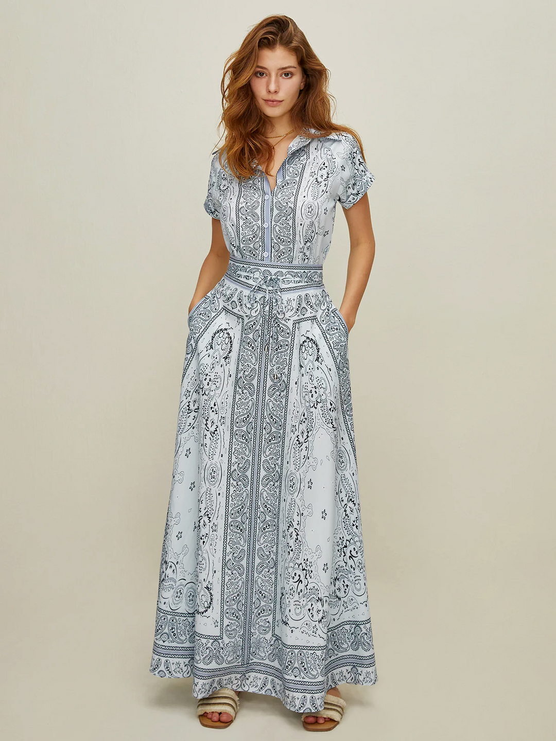 Baskılı Devrik Yaka Cepli Etek Takım, Svelte Chic