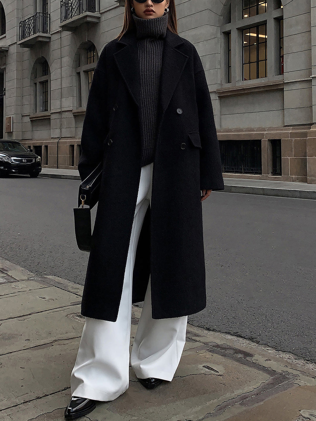 Wool-Blend Tweed Long Coat - Sıcak ve şık uzun palto