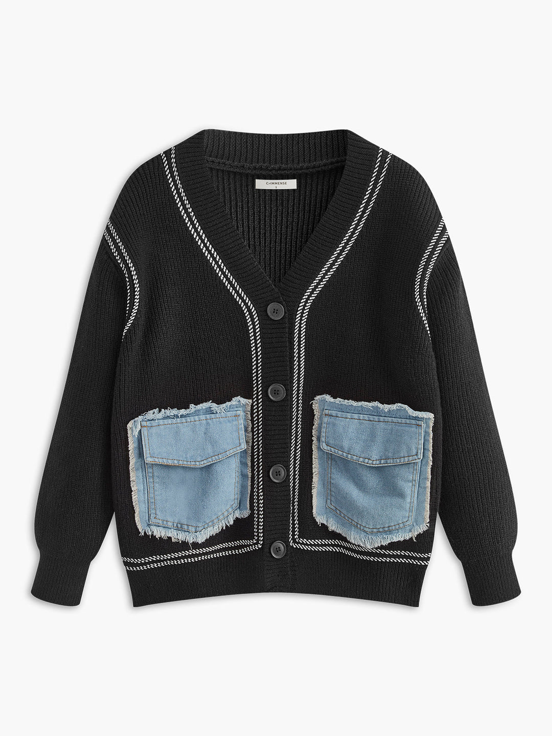 Kontrast biyeli rahat panel hırka, klasik ve şık tasarım