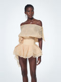 Baatar Off-Shoulder Rose Detail Ruffled Mini Dress - Apricot — Svelte Chic