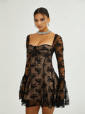 Cyrielle Lace Long Sleeve Square Neck Mini Dress — Svelte Chic