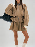 Aravinda Drawstring Suede-Touch Jacket and Shorts Set - Camel — Svelte Chic