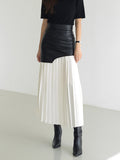 Asymmetric Faux Leather Pleated Midi Skirt in White — Svelte Chic