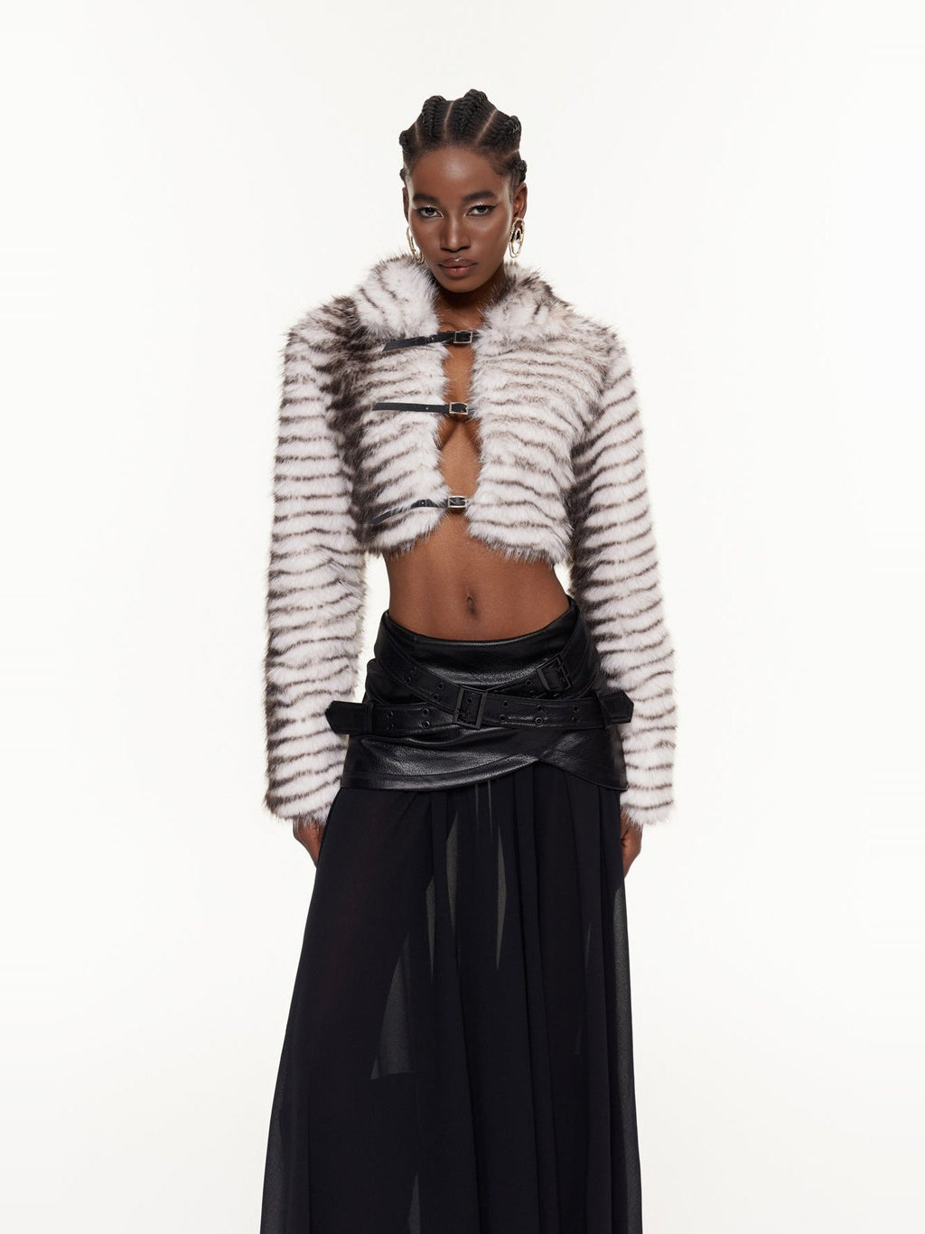 Fajr Zebra Print Faux Fur Cropped Jacket - White — Svelte Chic