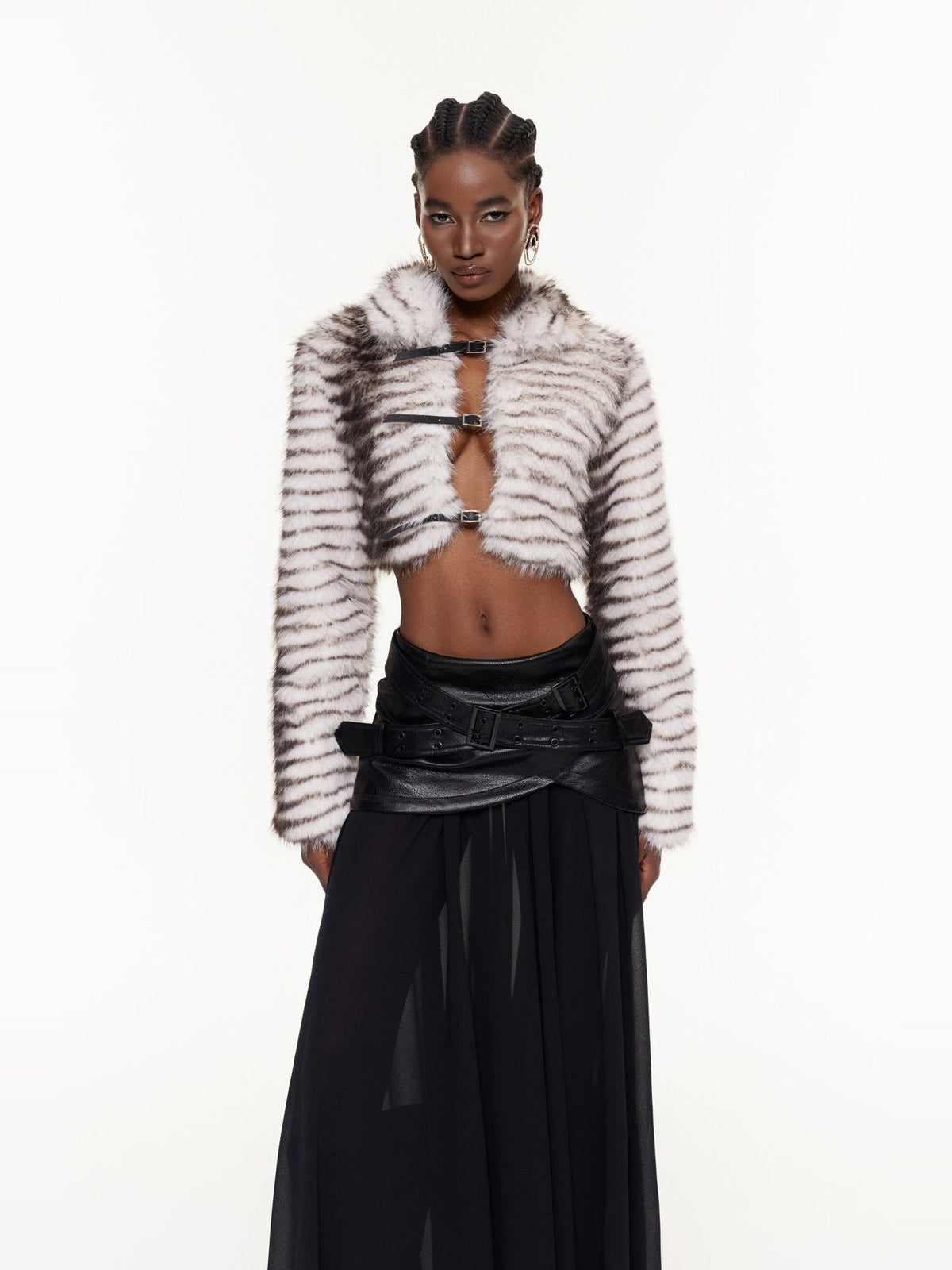Fajr Zebra Print Faux Fur Cropped Jacket - White — Svelte Chic