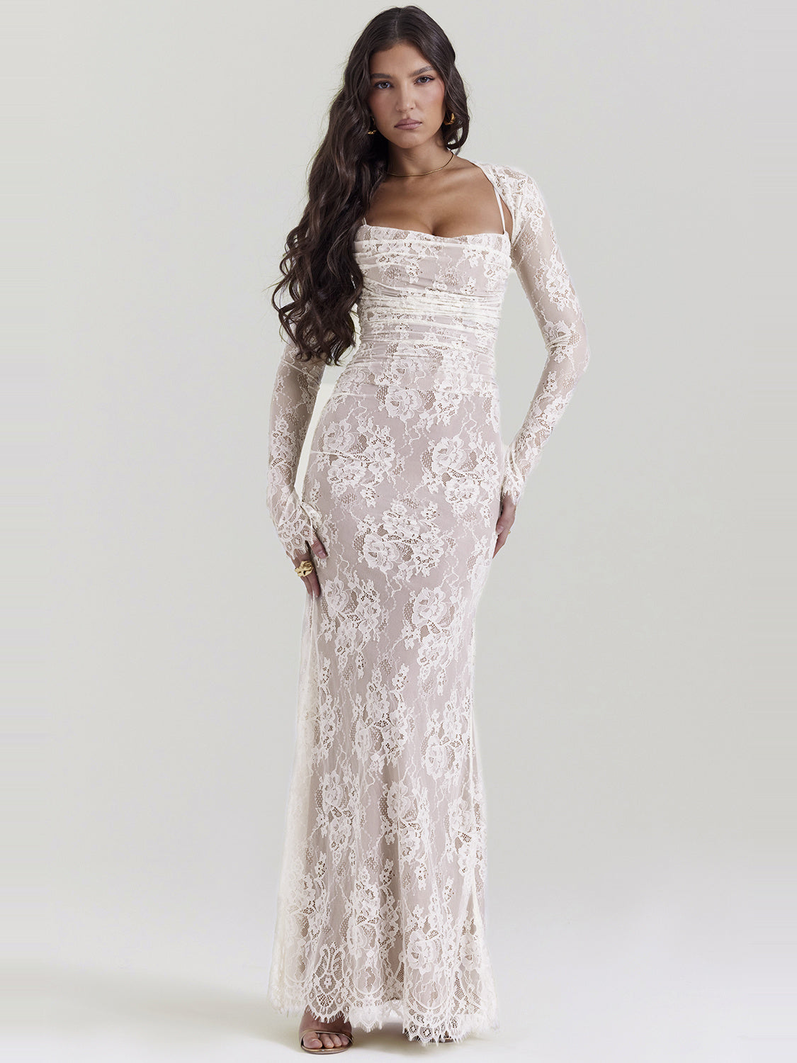 Artemis Corset Back Lace Maxi Dress in Cream — Svelte Chic