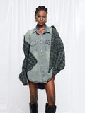 Friedrich Plaid Panel Oversized Denim Jacket - Grey — Svelte Chic