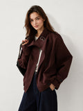 Oversized Double-Breasted Cropped Trench Coat in Burgundy — Svelte Chic
