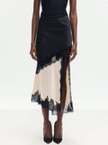 Bess Lace-Trimmed Asymmetric Satin Midi Skirt - Black and Cream — Svelte Chic