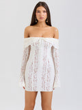 Sadie Floral Lace Off Shoulder Mini Dress in Cream — Svelte Chic