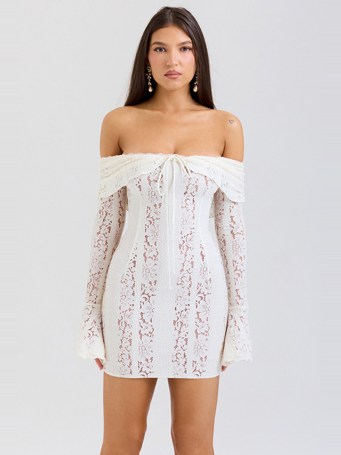 Sadie Floral Lace Off Shoulder Mini Dress in Cream — Svelte Chic
