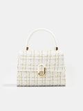 Tweed Check Top Handle Handbag - Beige — Svelte Chic