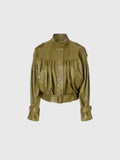 Kineks Belted Ruched Faux Leather Jacket - Olive Green — Svelte Chic