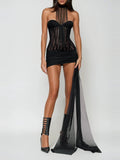Dudu Halter Neck Corset Mesh Mini Dress - Black — Svelte Chic